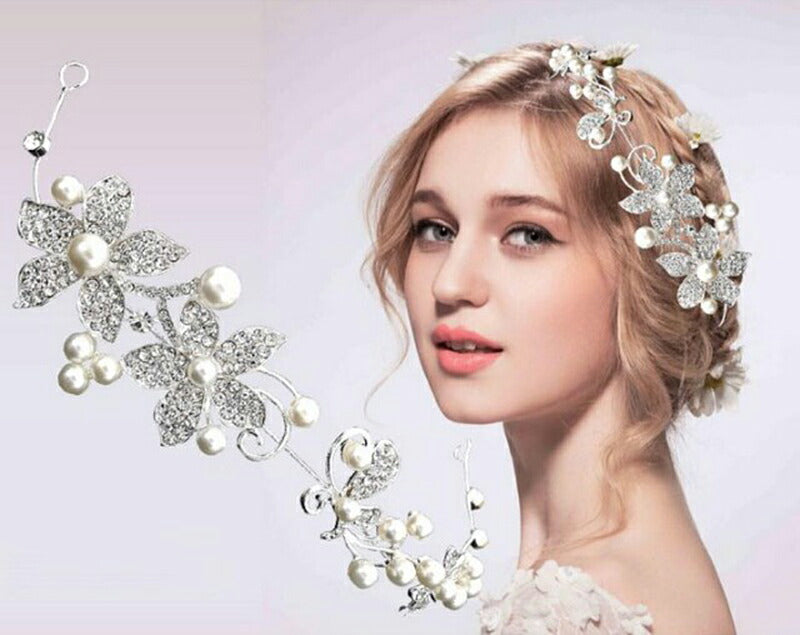 【ac19】フラワーパールシルバーヘッドドレス