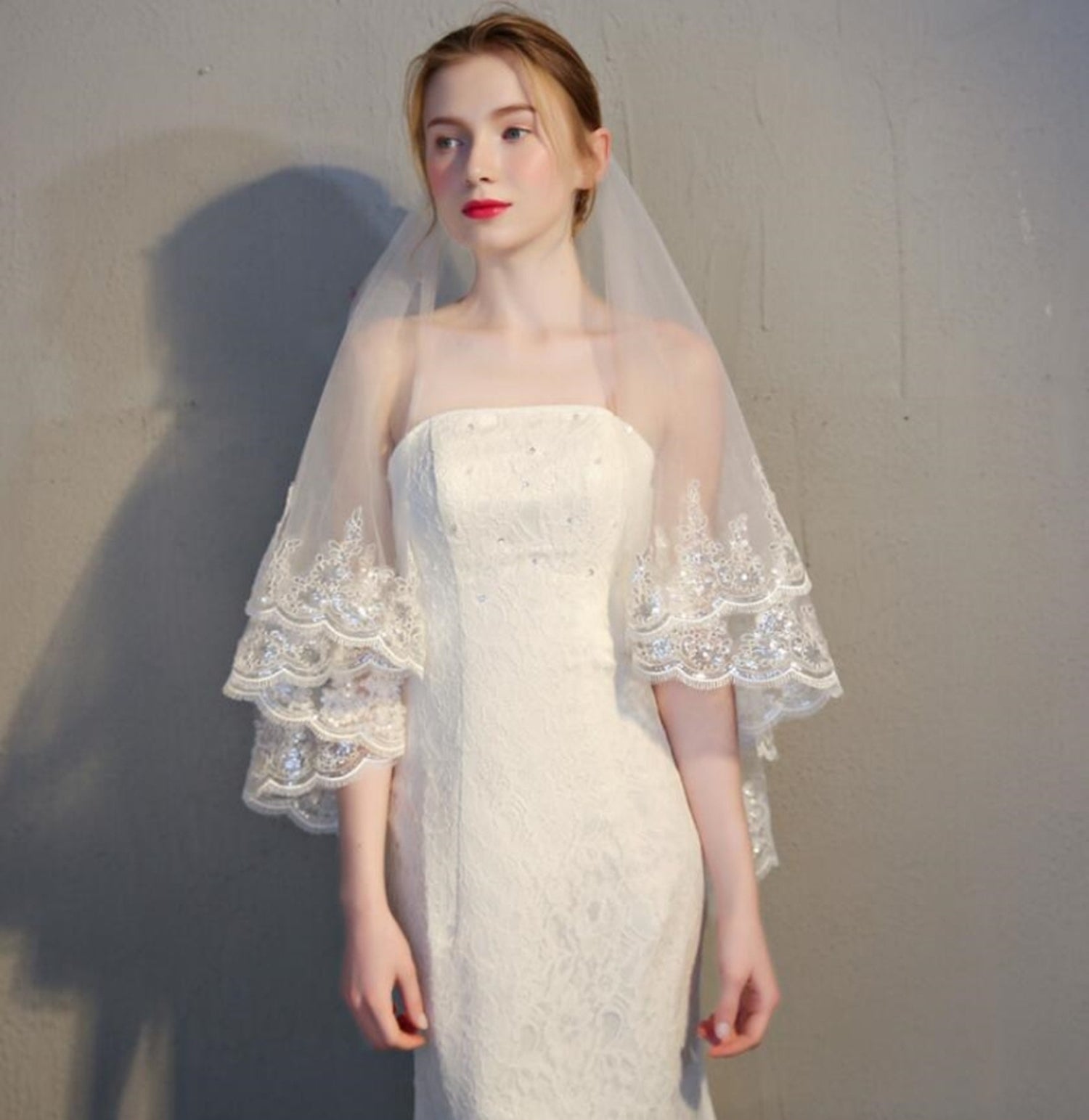 【ts2】スパンコールコードレースミディアムベール 2カラー コーム付き【長さ:約60cm/90cm】