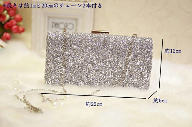 【bb5wk】【パーティーバッグ】クラッチバック/レディースパーティーバック/ショルダー&ハンドバック/取り外し可チェーン付き/3WAY【ゴールド・シルバー・ブラック】【横22cm・縦12cm・マチ5cm】