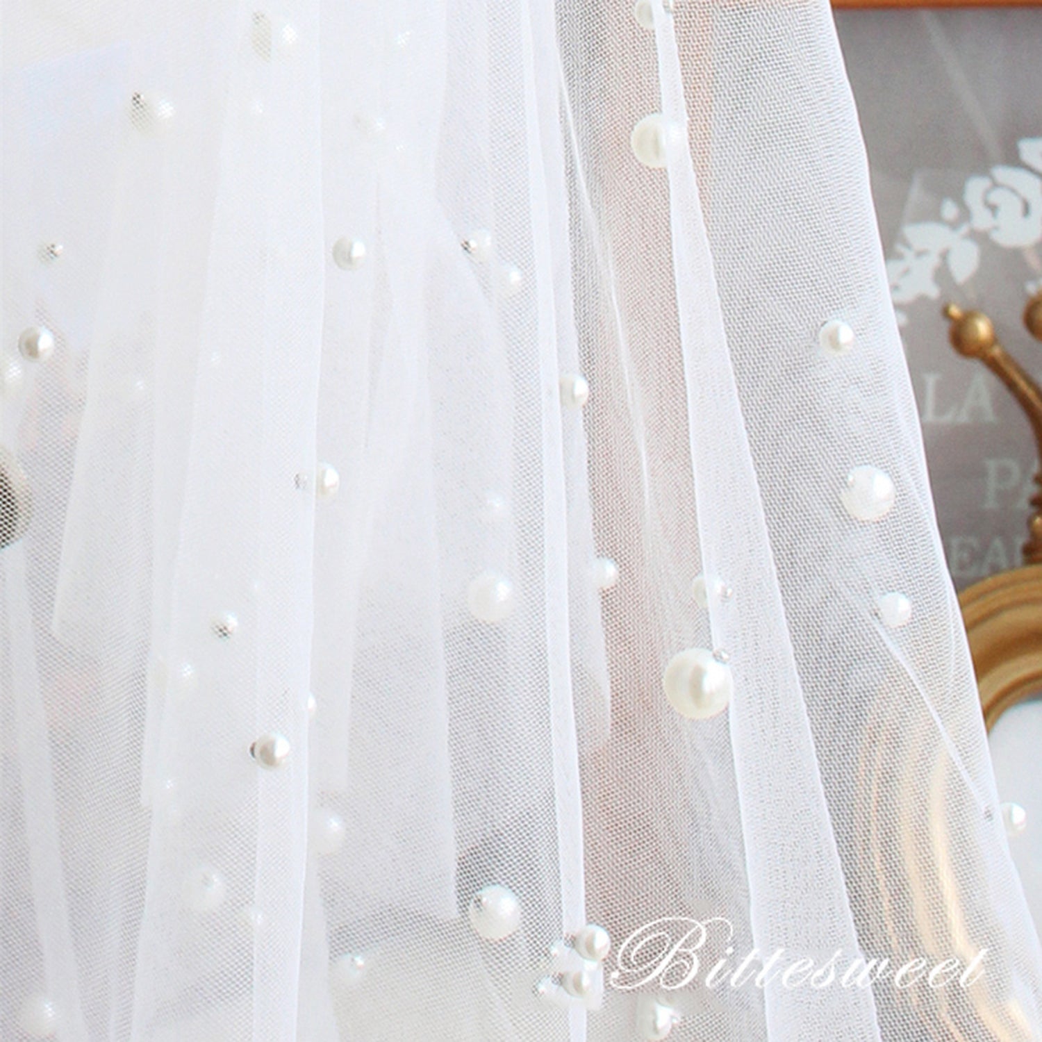 【ts29jd】シャイニーパールロングベール コーム付き