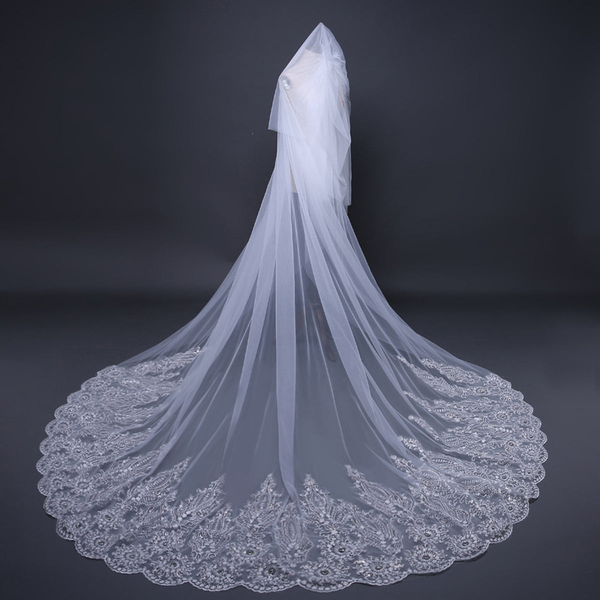 【ts14qq】クリスタルサンフラワーロングベール 2カラー コーム付き【長さ:上段60cm/下段290cm×幅:300cm】