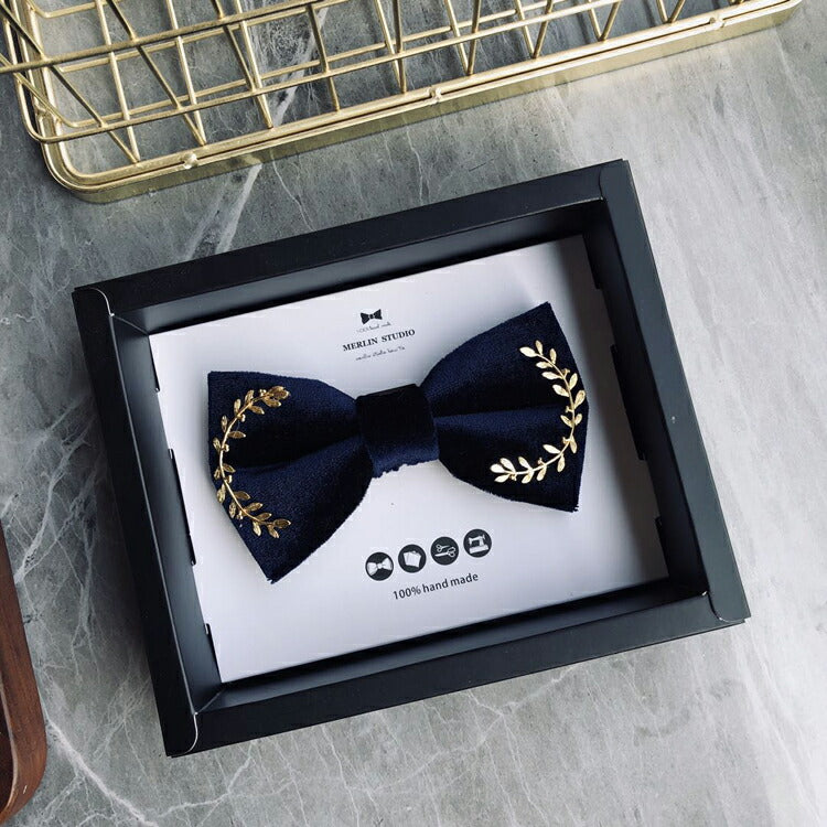 【dnek32a】ベロア調刺繍蝶ネクタイ 選べる2カラー