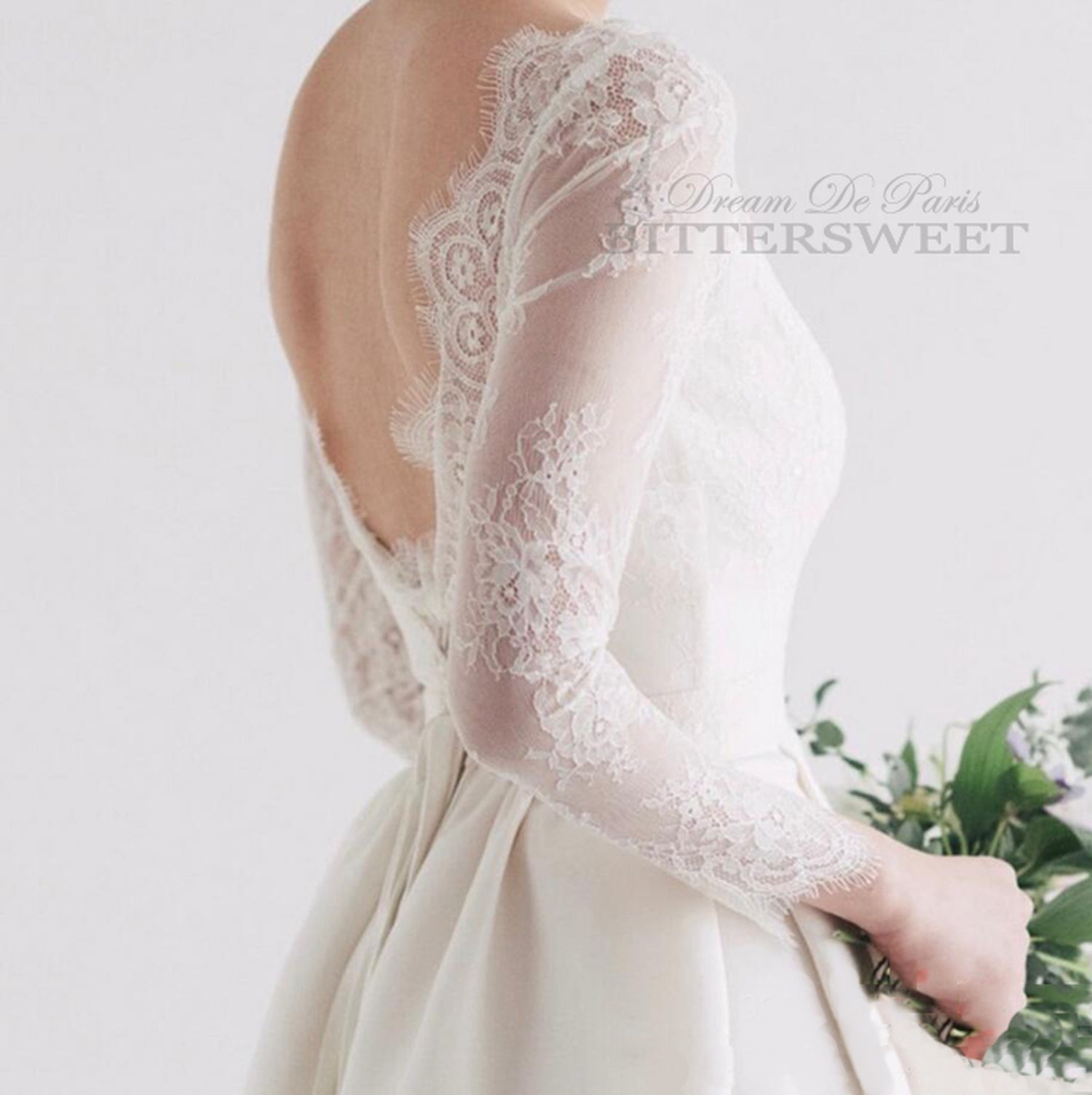 【wd140jx】レースロングスリーブバックオープンドレス Aライン