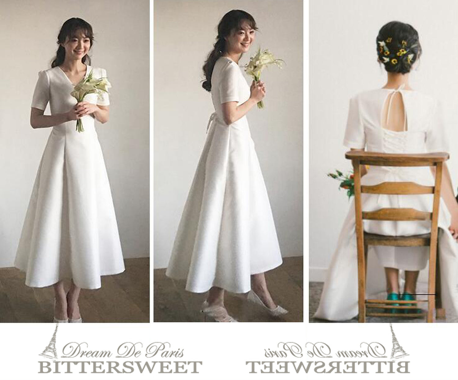 【wd142jx】Vネックミモレ丈ドレス Aライン