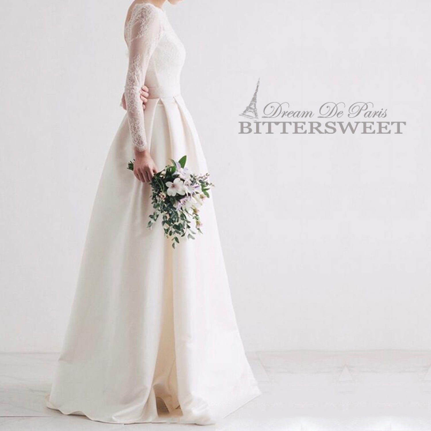 【wd140jx】レースロングスリーブバックオープンドレス Aライン