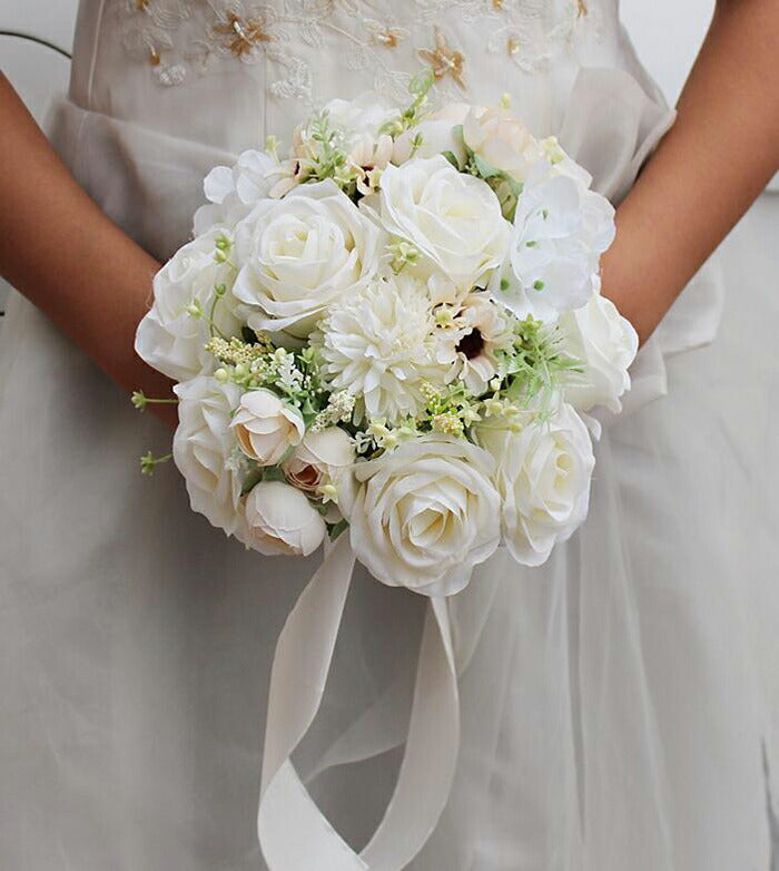 【flo27b】ラウンドブライダルブーケ 【選べる2カラー】(直径約25cm)