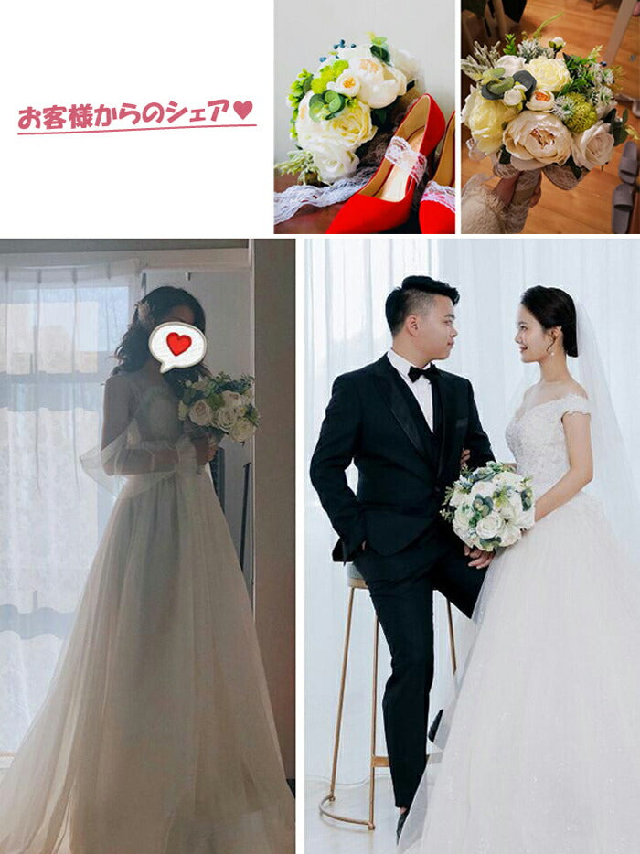 【flo71y】【即納】ウェディングブーケ ブーケ【単品】【三点セット】【ブーケ・リストブーケ・ブートニア】ウェディングブーケ/造花/ブライダルブーケ/トスブーケ/ブーケ3点セット/ブートニア・リストブーケ/コサージュ【ブーケサイズ:直径は約24cm・全長は約31cm】