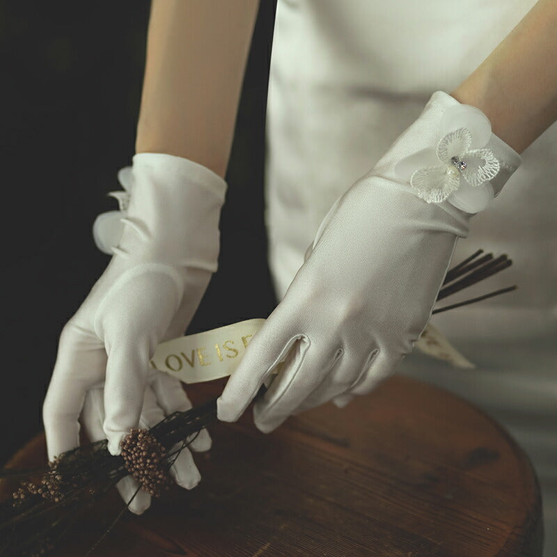 gvs64iy】ウェディング グローブ【ショートグローブ】ウエディング グローブ Wedding Gloves ブライダル グローブ サテ –  B'sweet