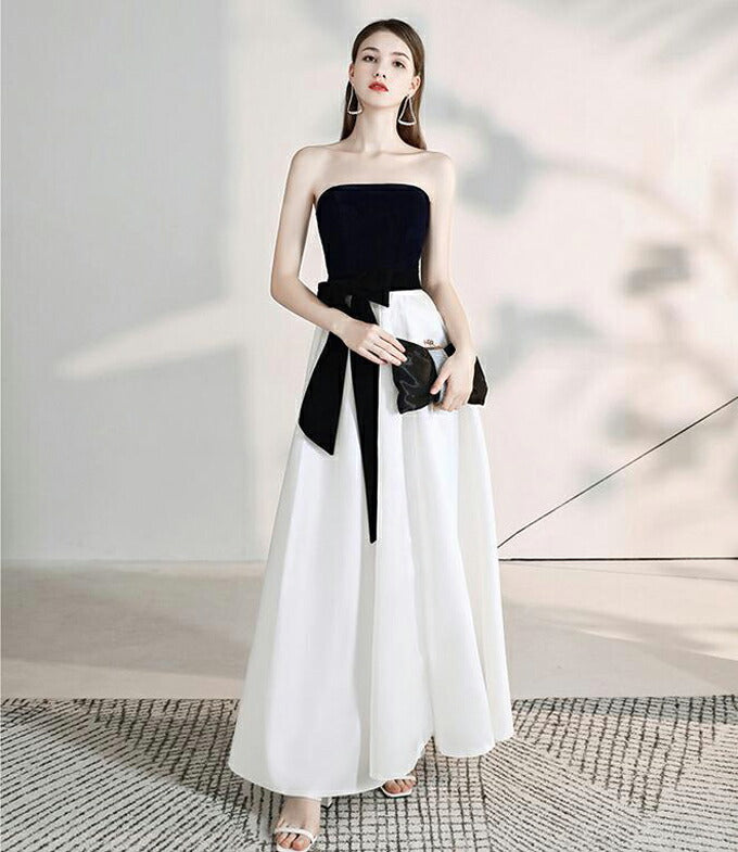 【kd101ls】モノトーンウエストリボンカラードレス