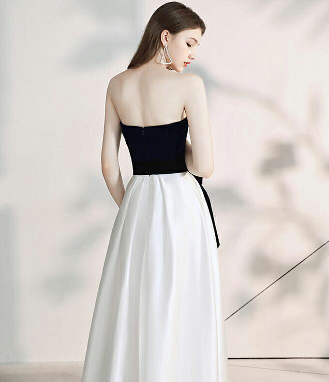 【kd101ls】モノトーンウエストリボンカラードレス