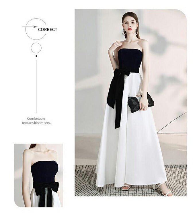 【kd101ls】モノトーンウエストリボンカラードレス