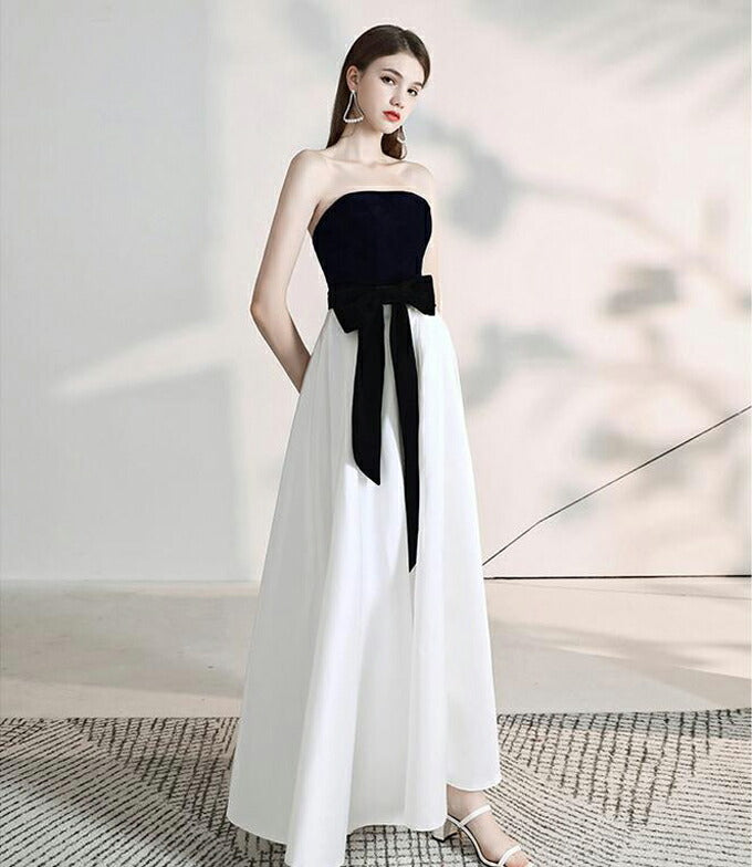 【kd101ls】モノトーンウエストリボンカラードレス