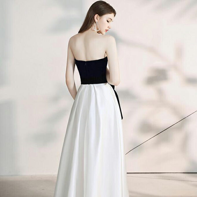 【kd101ls】モノトーンウエストリボンカラードレス