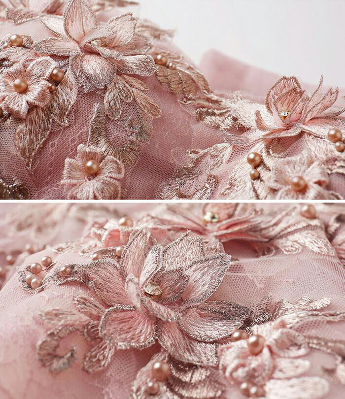 【kd96wz】ピンク3Dフラワーオフショルプリンセスラインドレス