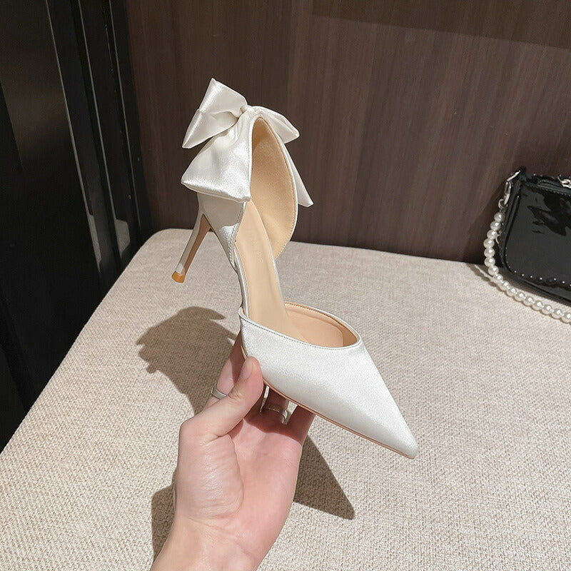 【sho119】バックリボンサテンパンプス【ヒールの高さ:6cm/8cm】