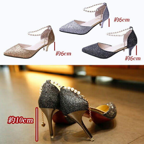 【sho37xx】パールアンクルストラップパンプス 【ヒールの高さ:6cm/10cm】