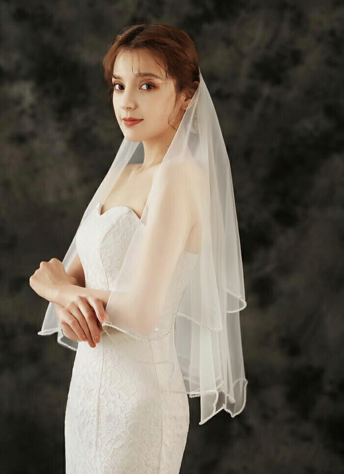 【ts144qq】縁取りラインストーンミディアムベール 2カラー 1層タイプ コームなし【幅:約1.5m・長さ:約1.5m】