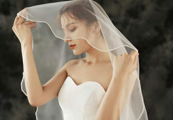 【ts144qq】縁取りラインストーンミディアムベール 2カラー 1層タイプ コームなし【幅:約1.5m・長さ:約1.5m】