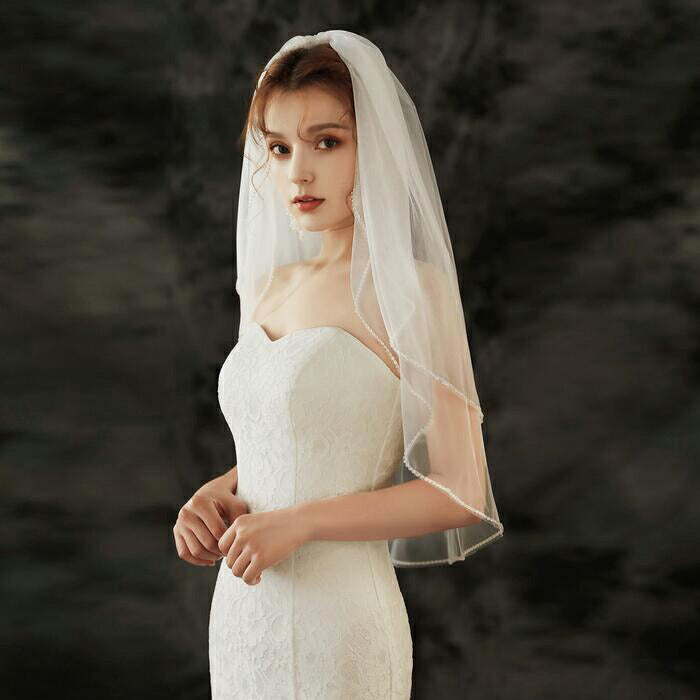 【ts147qq】縁取りラインストーンミディアムベール 2カラー コーム付き 【長さ:約65cm/80cm】