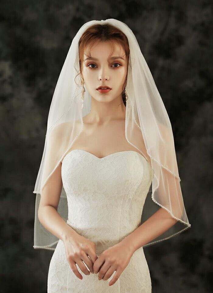 【ts147qq】縁取りラインストーンミディアムベール 2カラー コーム付き 【長さ:約65cm/80cm】