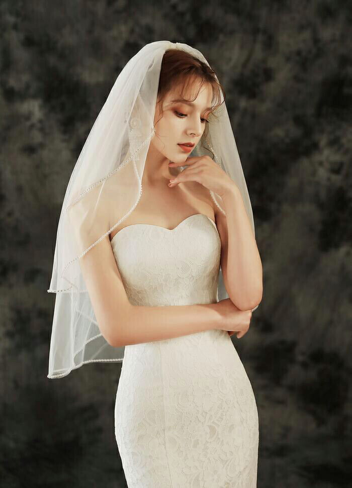 【ts147qq】縁取りラインストーンミディアムベール 2カラー コーム付き 【長さ:約65cm/80cm】