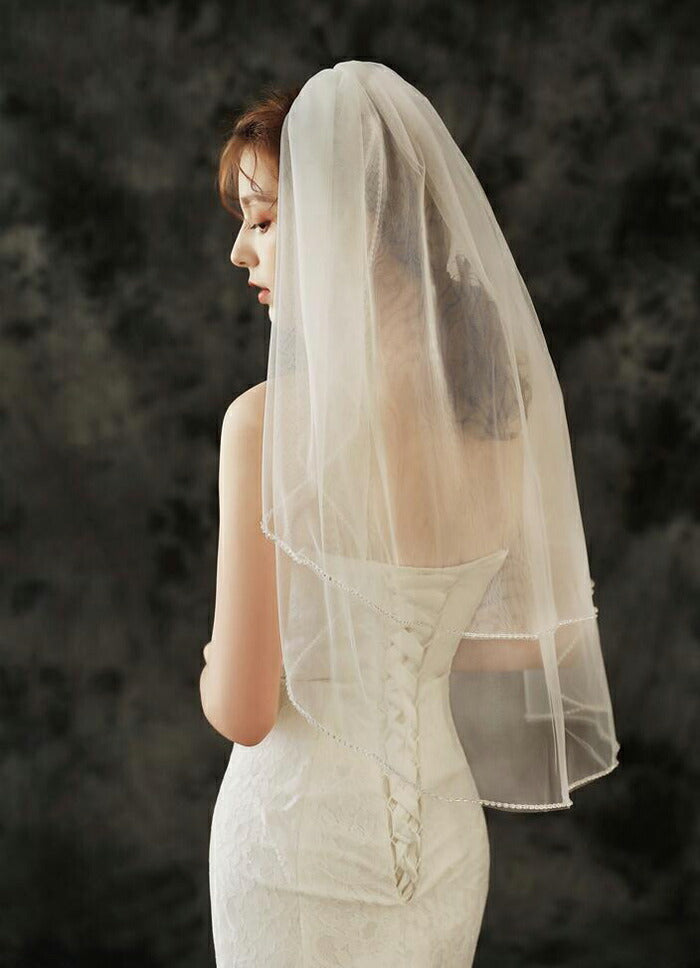 【ts147qq】縁取りラインストーンミディアムベール 2カラー コーム付き 【長さ:約65cm/80cm】