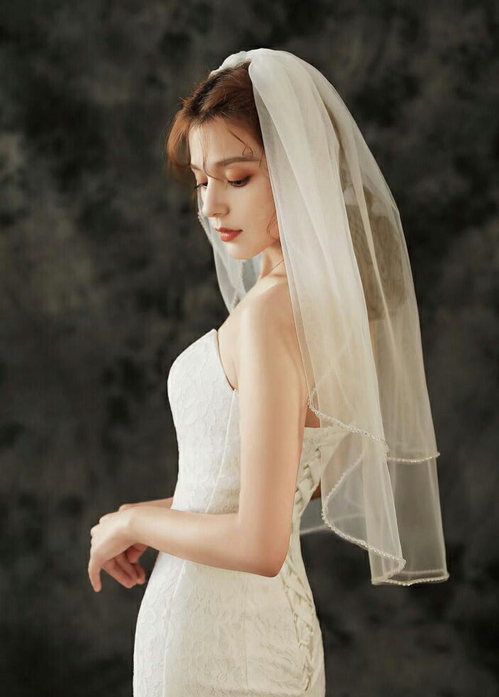 【ts147qq】縁取りラインストーンミディアムベール 2カラー コーム付き 【長さ:約65cm/80cm】