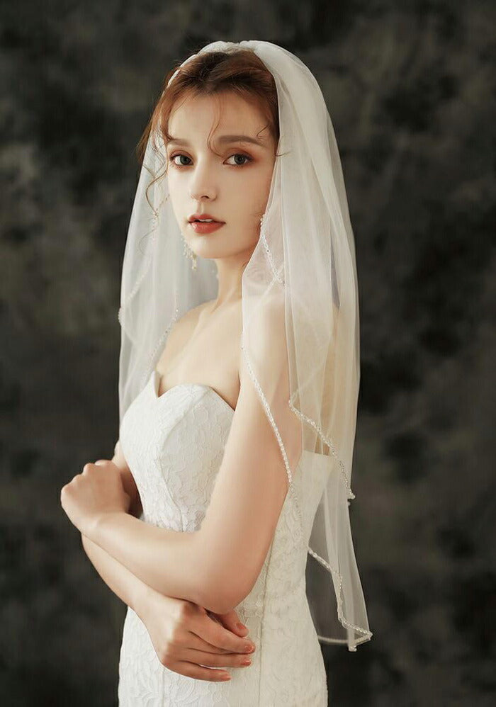 【ts147qq】縁取りラインストーンミディアムベール 2カラー コーム付き 【長さ:約65cm/80cm】