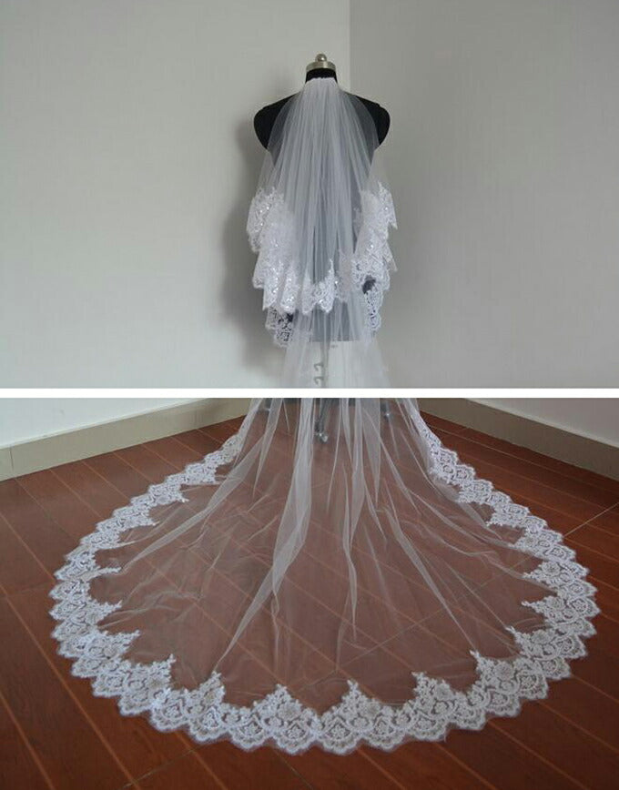 【ts164hg/ts166hg】スカラップレーススリムロングベール コーム付き 2カラー 選べる長さ【長さ:約 65cm/235cm】【長さ:約80cm/300cm】幅:約150cm