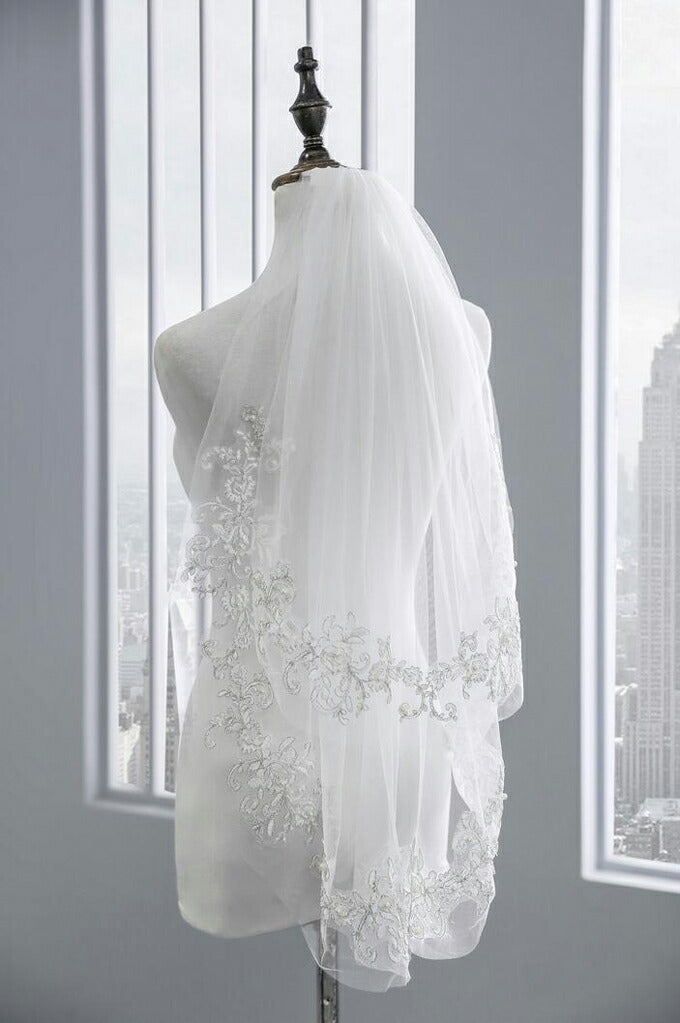 【ts165hg】シルバー刺繍ミディアムベール 2カラー コーム付き【長さ約 55cm/75cm・幅約100cm】