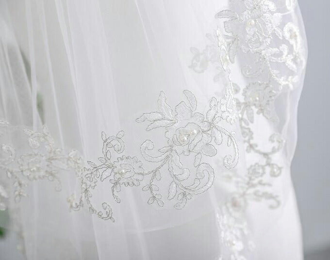 【ts165hg】シルバー刺繍ミディアムベール 2カラー コーム付き【長さ約 55cm/75cm・幅約100cm】