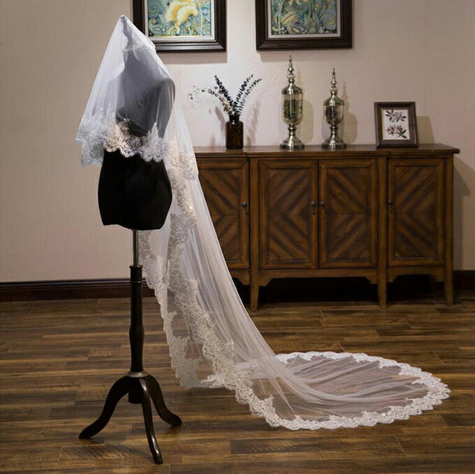 【ts164hg/ts166hg】スカラップレーススリムロングベール コーム付き 2カラー 選べる長さ【長さ:約 65cm/235cm】【長さ:約80cm/300cm】幅:約150cm