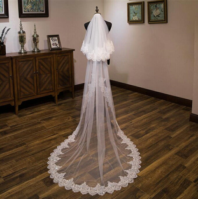 【ts164hg/ts166hg】スカラップレーススリムロングベール コーム付き 2カラー 選べる長さ【長さ:約 65cm/235cm】【長さ:約80cm/300cm】幅:約150cm