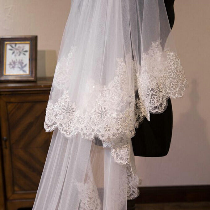 【ts164hg/ts166hg】スカラップレーススリムロングベール コーム付き 2カラー 選べる長さ【長さ:約 65cm/235cm】【長さ:約80cm/300cm】幅:約150cm