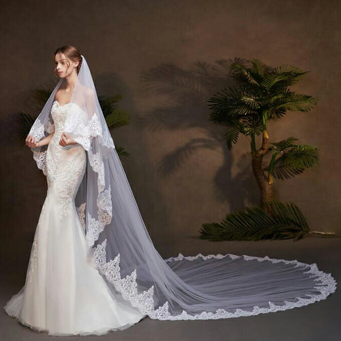 【ts173hg】ポイントエッジレースロングベール 2カラー コーム付き 長さ:約80cm/350cm・幅:約300cm