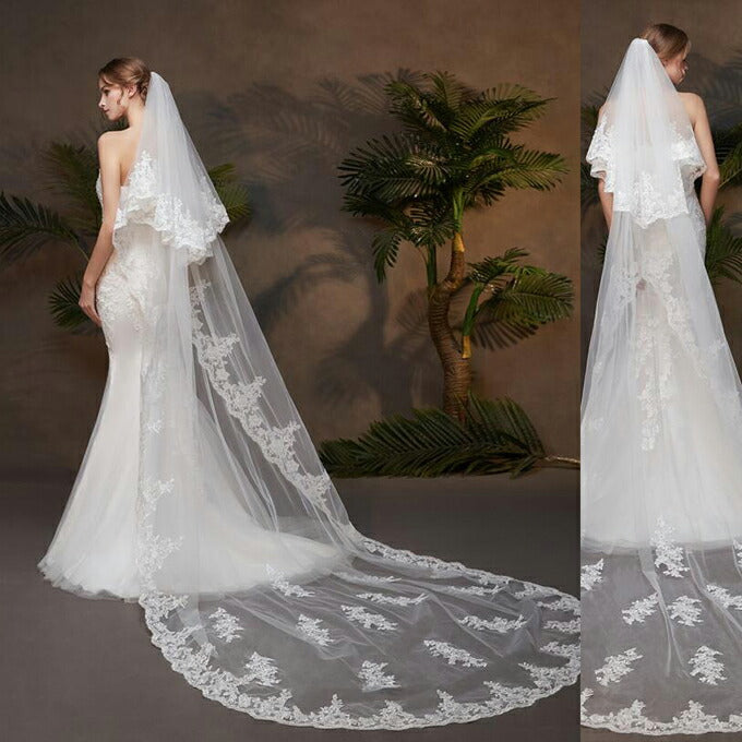 【ts175hg】楕円チュールレースロングベール 2カラー コーム付き【長さ:約80cm/300cm・幅:約150cm】