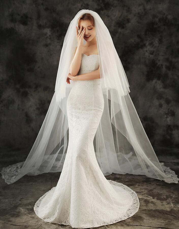 【ts181】シンフォニーレースカテドラルロングベール コーム付き【長さ:約0.8m/3m・幅:約3m】)