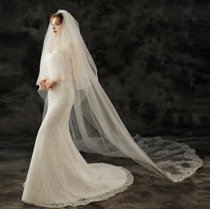 【ts181】シンフォニーレースカテドラルロングベール コーム付き【長さ:約0.8m/3m・幅:約3m】)