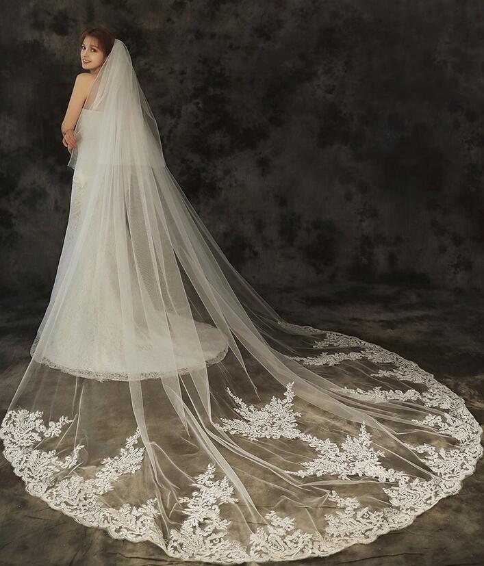 【ts181】シンフォニーレースカテドラルロングベール コーム付き【長さ:約0.8m/3m・幅:約3m】)