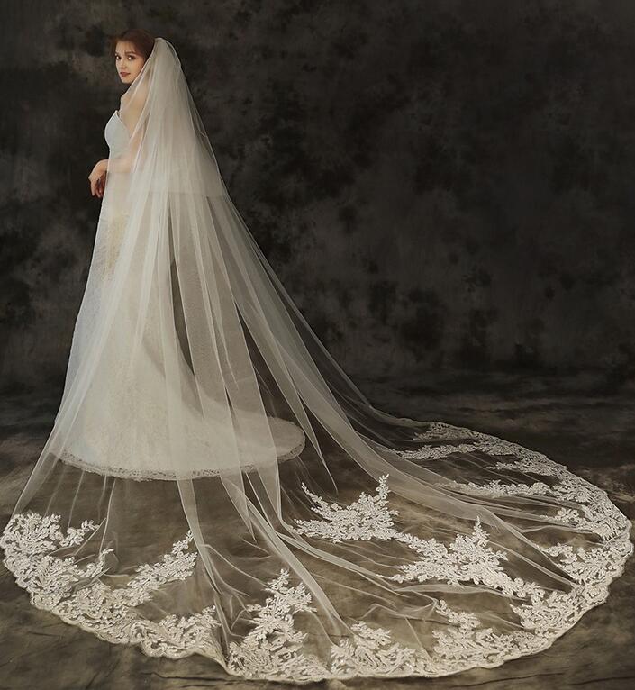 【ts181】シンフォニーレースカテドラルロングベール コーム付き【長さ:約0.8m/3m・幅:約3m】)