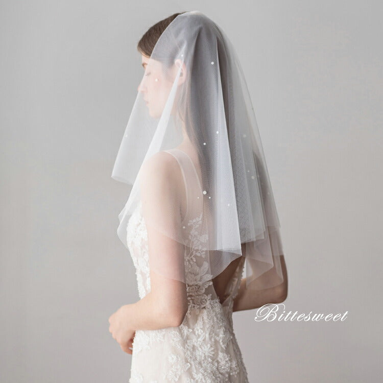 【ts36jd】ラインストーンショートベール コーム付き【長さ60cm/80cm】