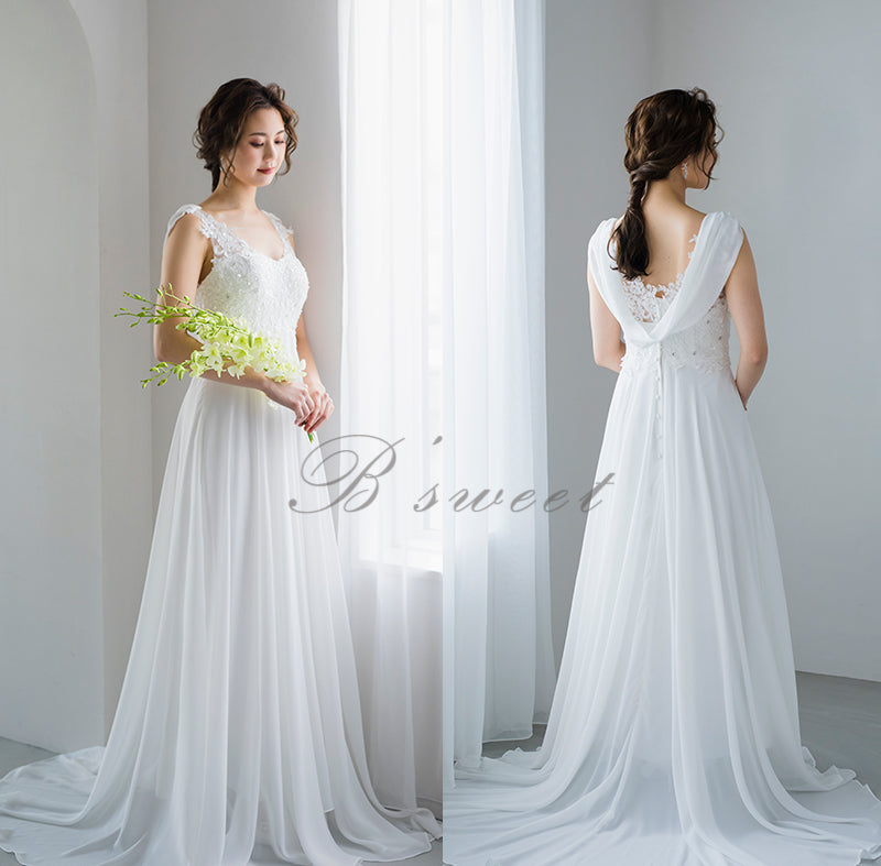 【wd9】バックデザイン刺繍エンパイアドレス Aライン