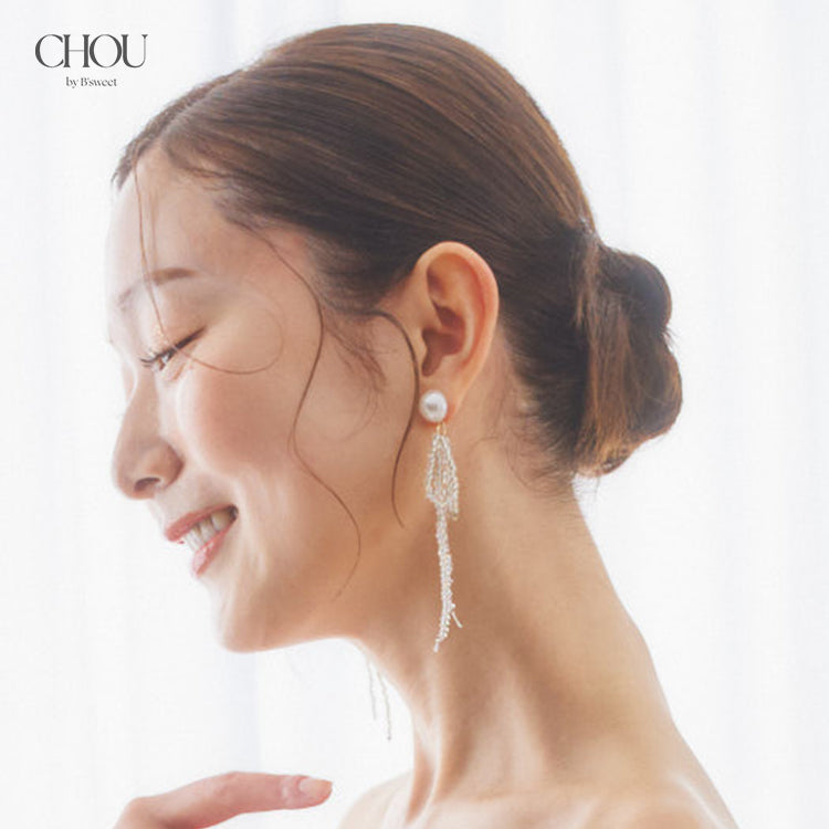 【ac238mo】パールビジューリボンピアス