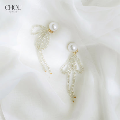 【ac238mo】パールビジューリボンピアス