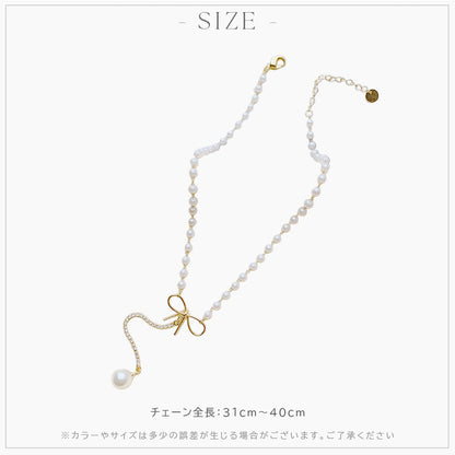 【ac257mo】リボンパールネックレス