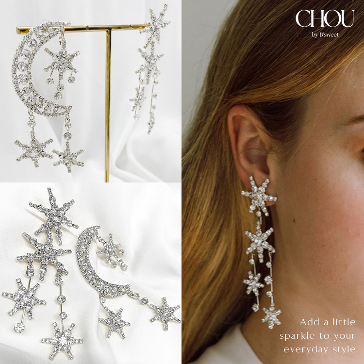 ac281mo】ムーンスターアシンメトリーピアス – ドレスショップ通販