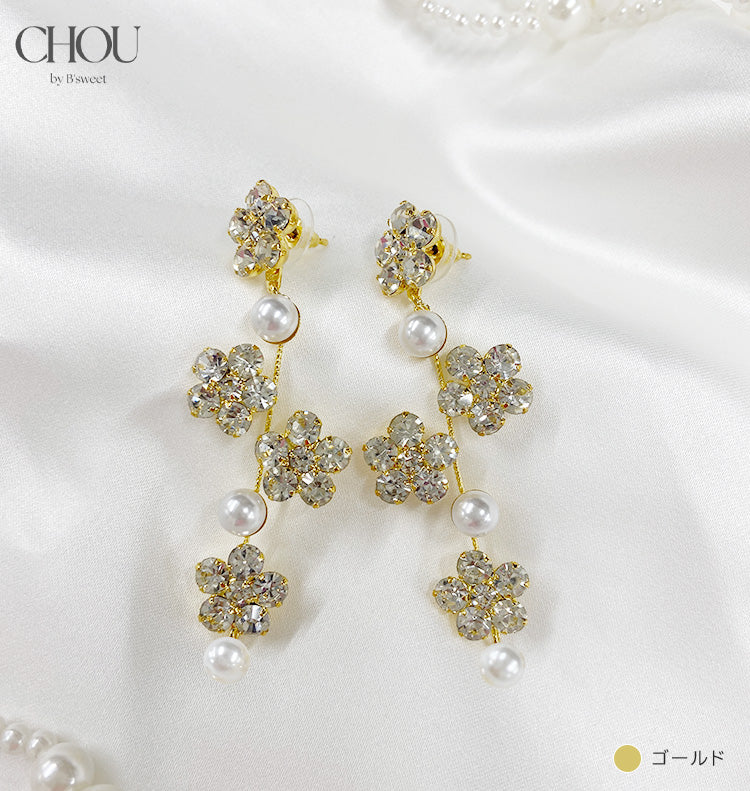 【ac282mo】フラワーパールピアス