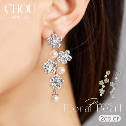 【ac282mo】フラワーパールピアス