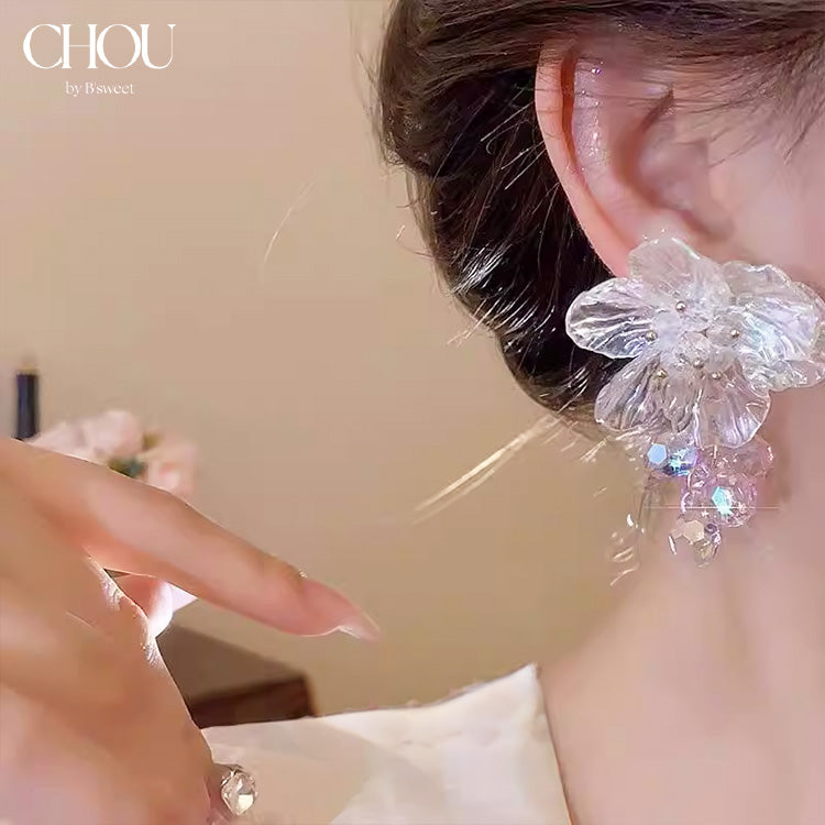 【ac284mo】クリアフラワーピアス