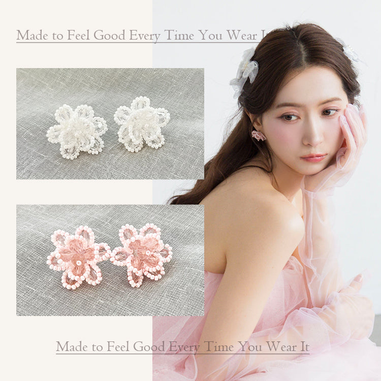 【ac291mo】ビーズフラワーピアス